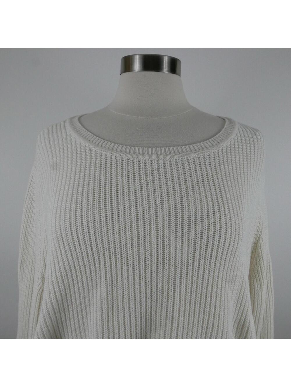 Banana Republic Womens Ribbed Scoop Neck White Sweater Sheer Trim XL - Picture 2 of 9